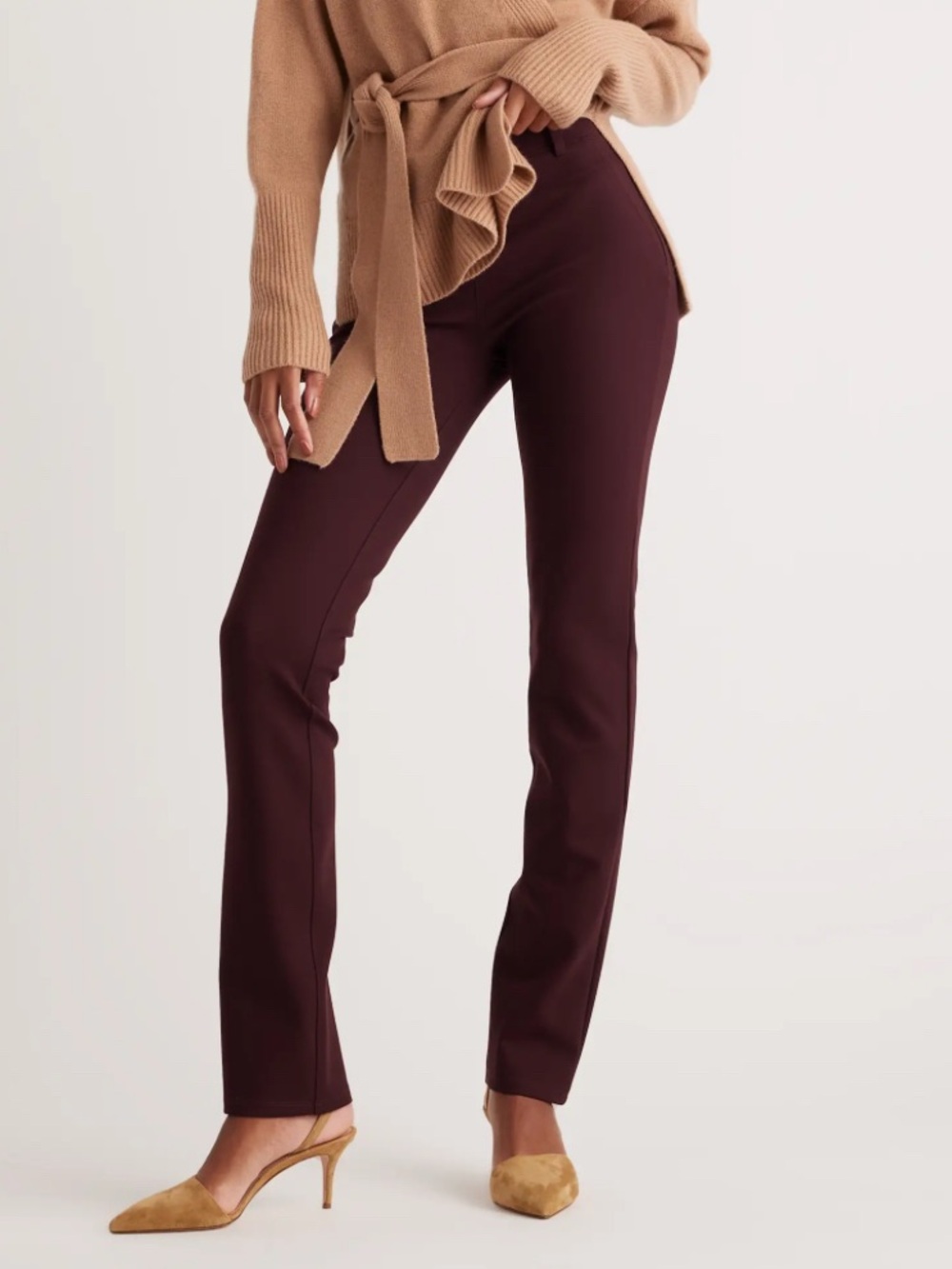Quince Ultra-Stretch Ponte Straight Leg Pants Large Burgundy Stretch